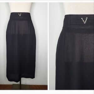 Vintage Retro Rhinestone V Black Pencil High Waisted Wiggle Skirt size 27 small